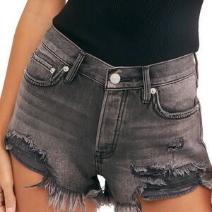 Free People We The Free Black Distressed High Rise Denim Shorts Size 25 Raw Hem